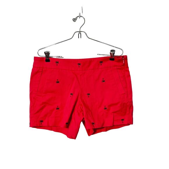 J.CREW Women's Neon Pink Dalia Palm Tree Embroidered Chino Shorts Size 8 - Picture 1 of 2